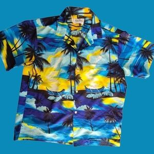 Vintage 70s Rai Nani  Blue and Yellow Hawaiian Shirt XL